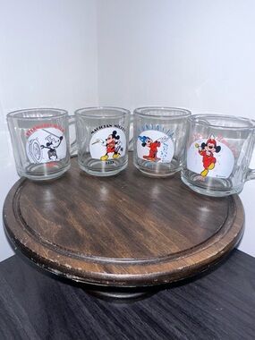 Vintage Disney Mickey Mouse Glass Mug Set of 4 - Anchor Hocking Fantasia
